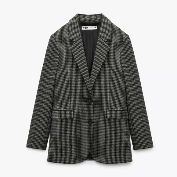 Zara Wool Blend Houndstooth Blazer XL - Picture 3 of 16